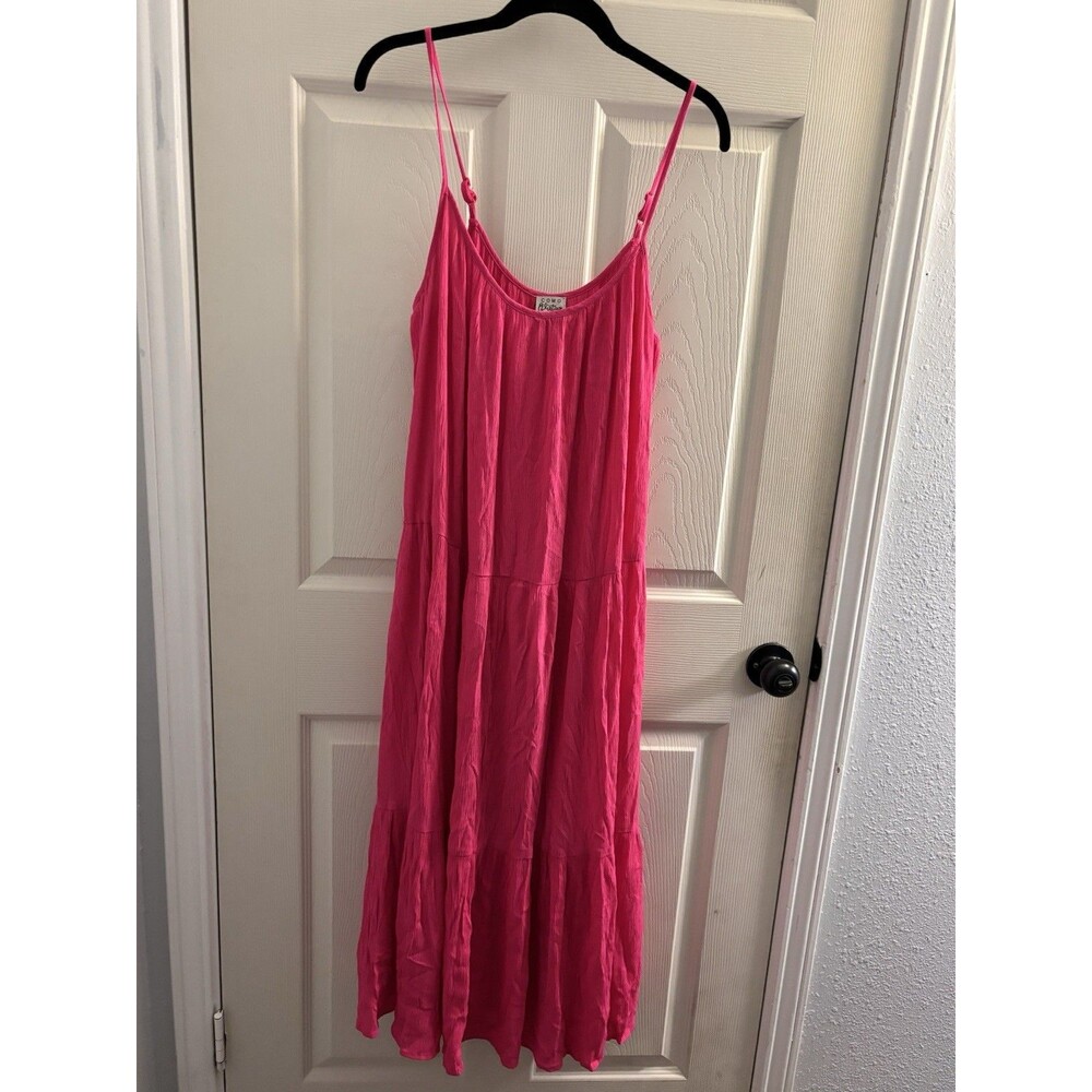 Como Vintage Pink‎ Tiered Maxi Dress Women’s Large Spaghetti Strap Boho